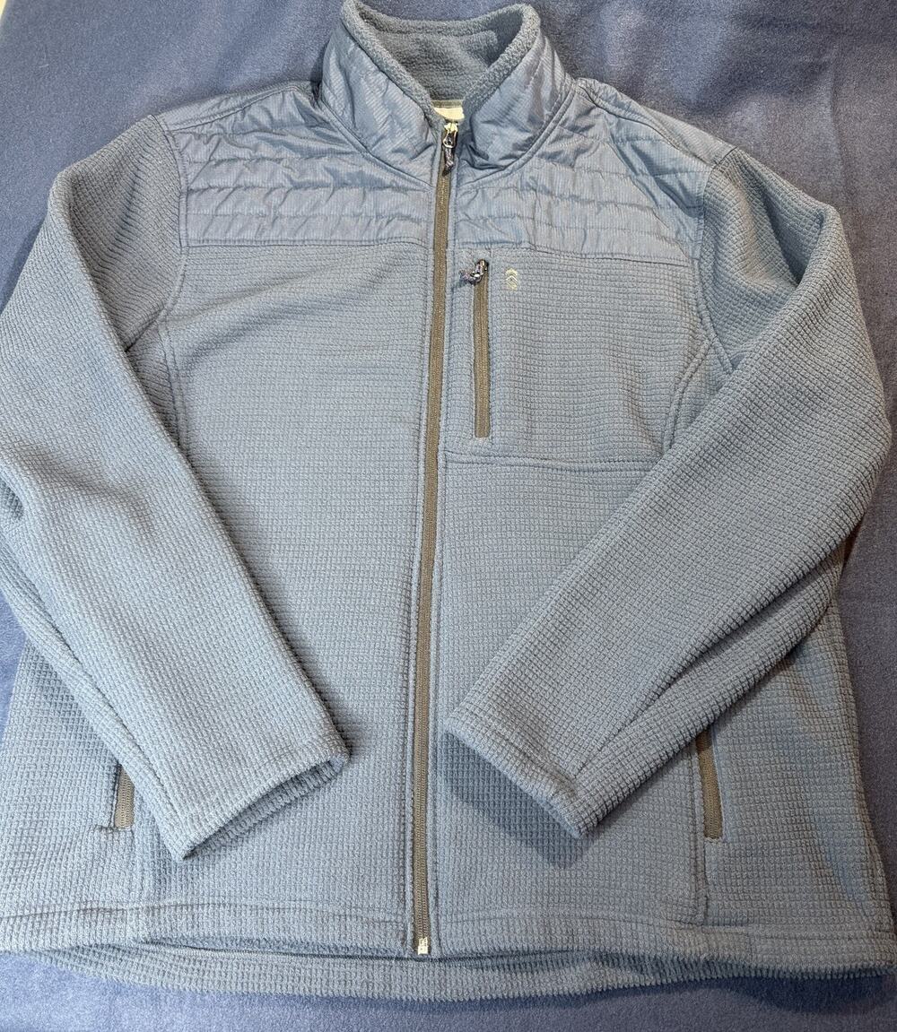 Free Country Grid Fleece Jacket XXL Denim Trails Blue Full Zip Quilted Yoke New